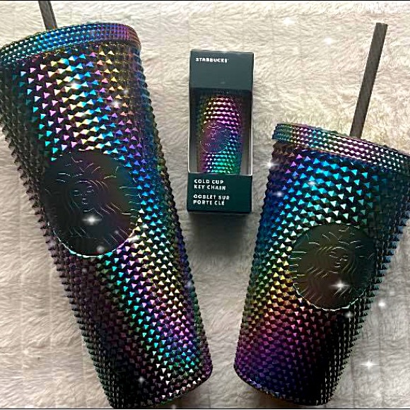 Starbucks Fall 2023 Black Oil Slick Set Venti Grande Keychain NWT - Picture 1 of 1